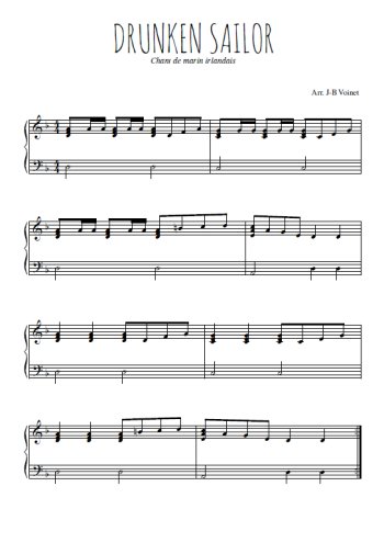 Téléchargez l'arrangement pour piano de la partition de Drunken sailor en PDF